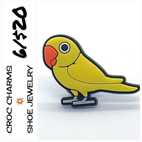 Parakeet Yellow Lovebird 🌟 Rubber Shoe Charms Shoe Jewelry ✨️Cockatiel Birds - Picture 1 of 3